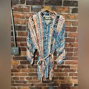 Olivaceous Blue Orange White Striped and Leopard Print Dress Size Medium